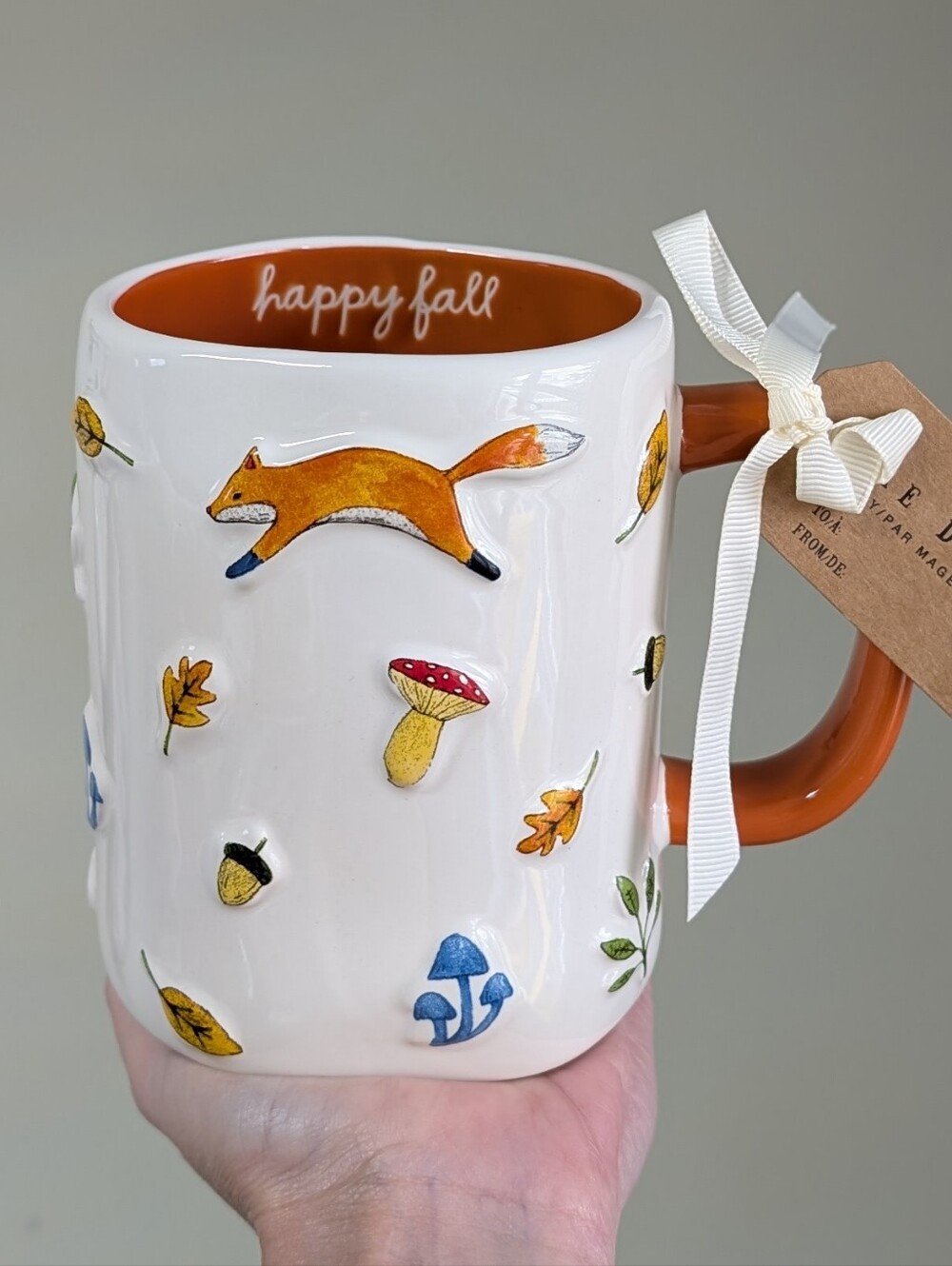 Rae Dunn HAPPY FALL Autumn Mug with Allover Embossed Fall Icon Design 🦊🍂